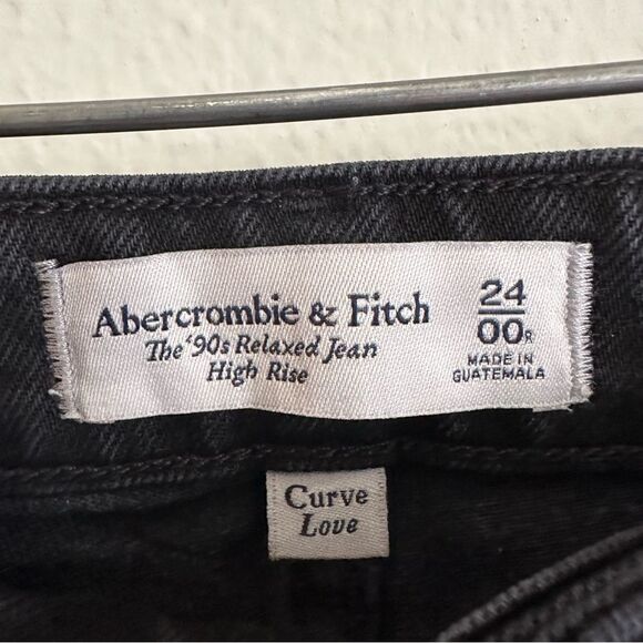 Abercrombie & Fitch The 90s Relaxed Slit Hem Black Jean Curve Love Sz 24 - Picture 6 of 11